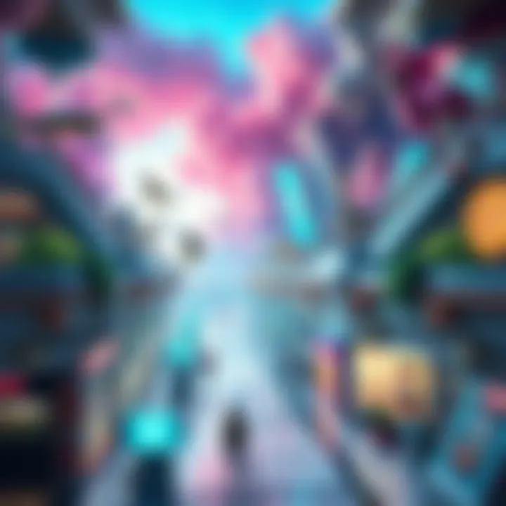 Exploration of Unique MallWorld Dreamscapes A surreal depiction of a vibrant MallWorld filled with fantastical elements and dreamlike qualities