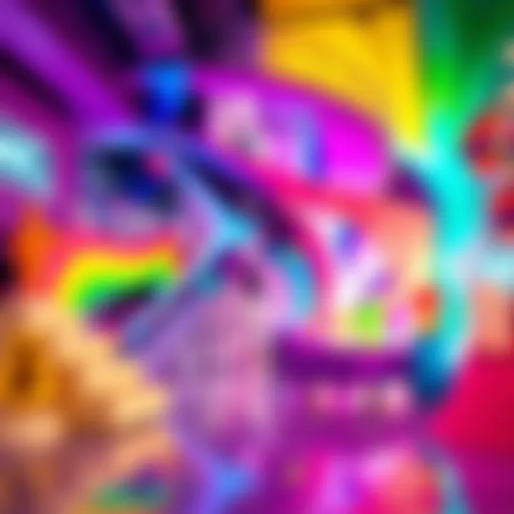 A vivid abstract artwork shows a dreamlike scene influenced by Mallworld, blending colors and shapes that evoke creativity and imagination.