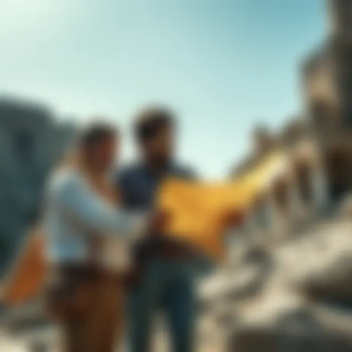 Two men, known as the Malta Boyz, are examining a treasure map while standing near a rocky area that hints at hidden treasure. They appear focused and determined to find the Templar treasure.