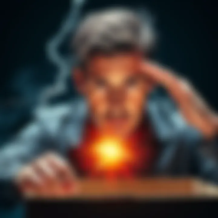 A man contemplating whether to open a box that might contain money or to inflict a shock on himself, showing a conflicted expression.