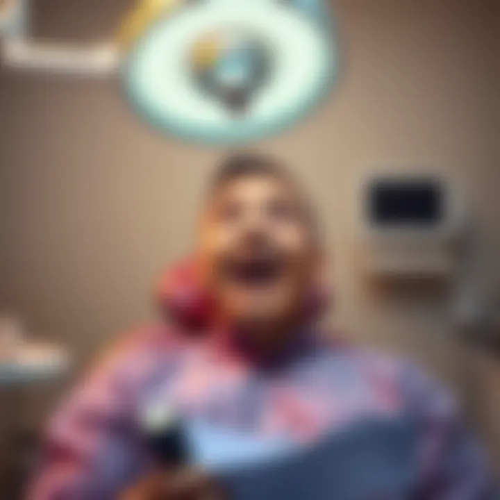 A man sits in a dentist chair looking amazed, with a dental light overhead and dental tools visible. His expression shows surprise, reflecting his newfound memories and language skills after surgery.