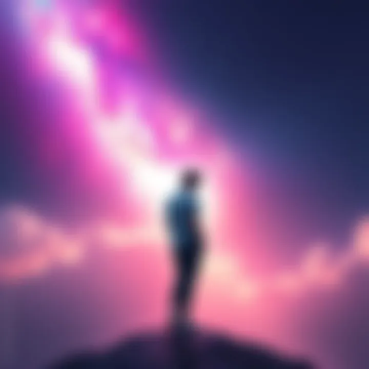 Man embracing femininity A man standing in a serene space, reflecting on his emotions and connecting with his inner self, symbolizing the integration of Divine Feminine qualities.