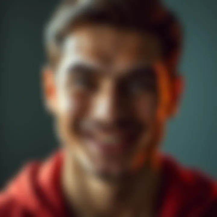 A young man smiling confidently, showcasing his symmetrical facial features after using beauty subliminal techniques.