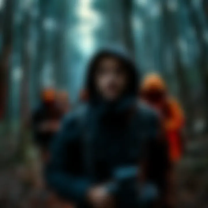 A group of people looking for someone in a forest, with one man realizing he is the missing person they are searching for.