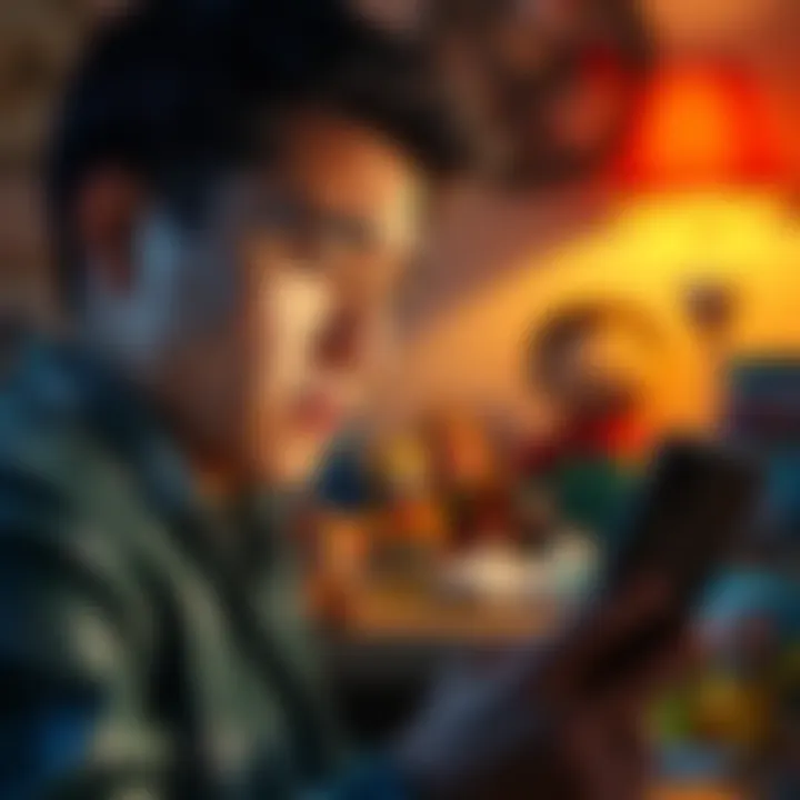 A man stares at his phone, visibly distressed, as he realizes he has lost five years of his life due to an app. He appears alone, surrounded by objects that represent his missing family, like toys and...