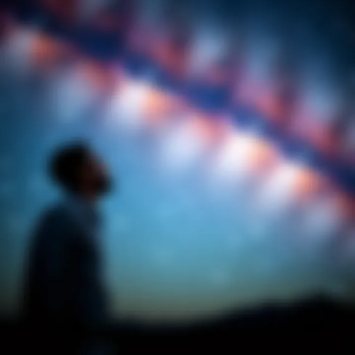 A man stands outside at night, gazing hopefully at a sky full of stars, reflecting on his struggles and seeking forgiveness from the universe.