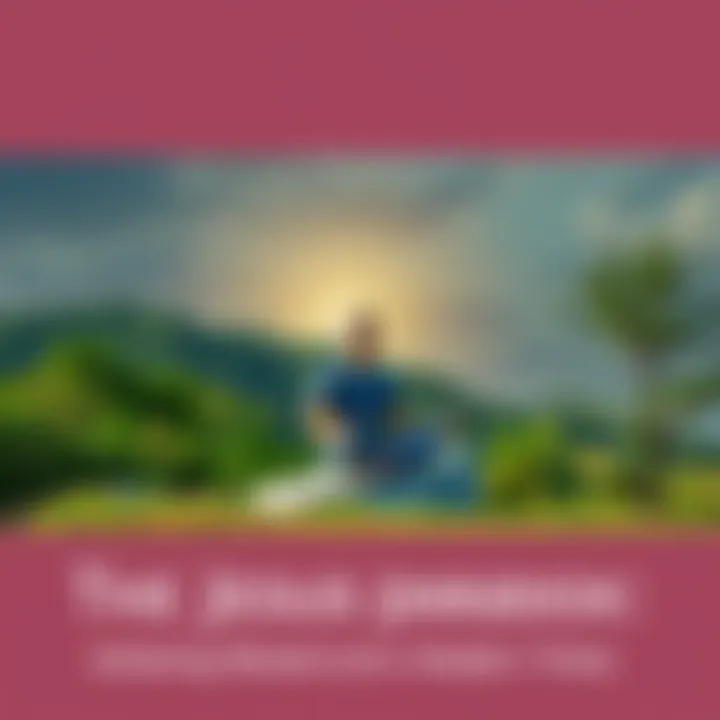 A calm man sitting cross-legged on a rock, surrounded by lush greenery, symbolizing mental stability and peace, reflecting enlightenment in modern times.