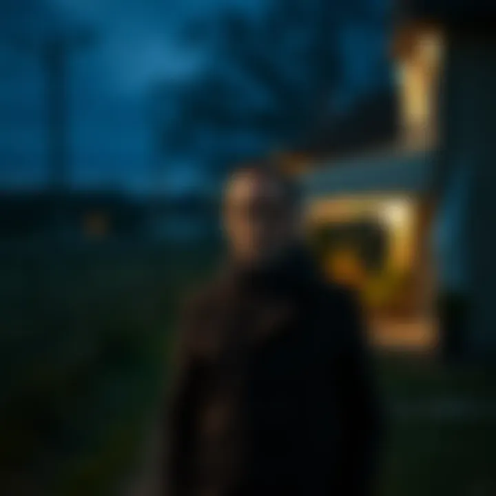 A man stands outside his home, looking puzzled in the quiet French countryside at night.