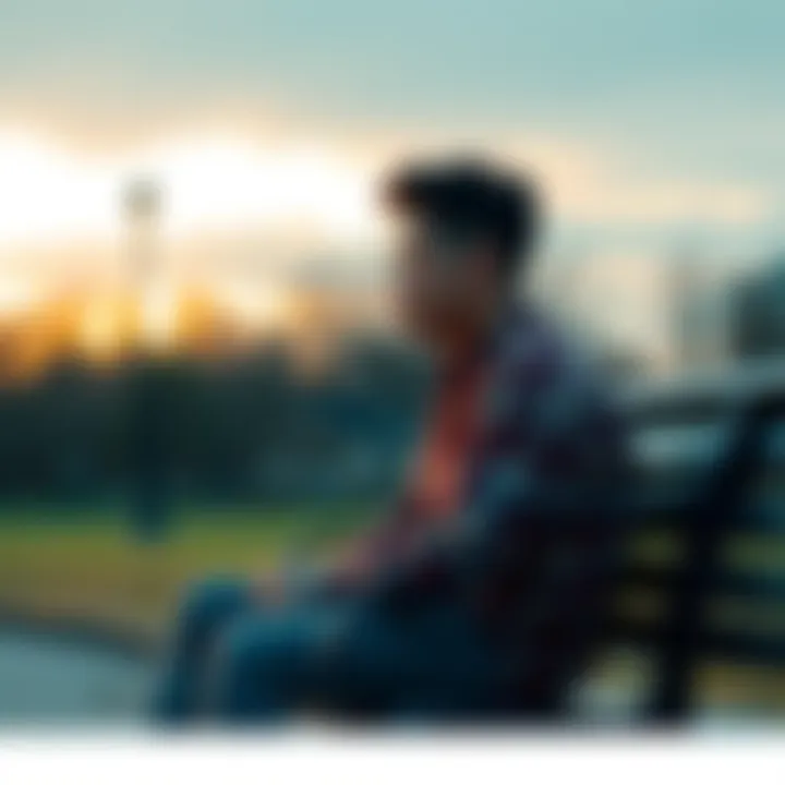 A 32-year-old man sitting on a park bench, looking thoughtful and contemplative, symbolizing his journey with mental illness.