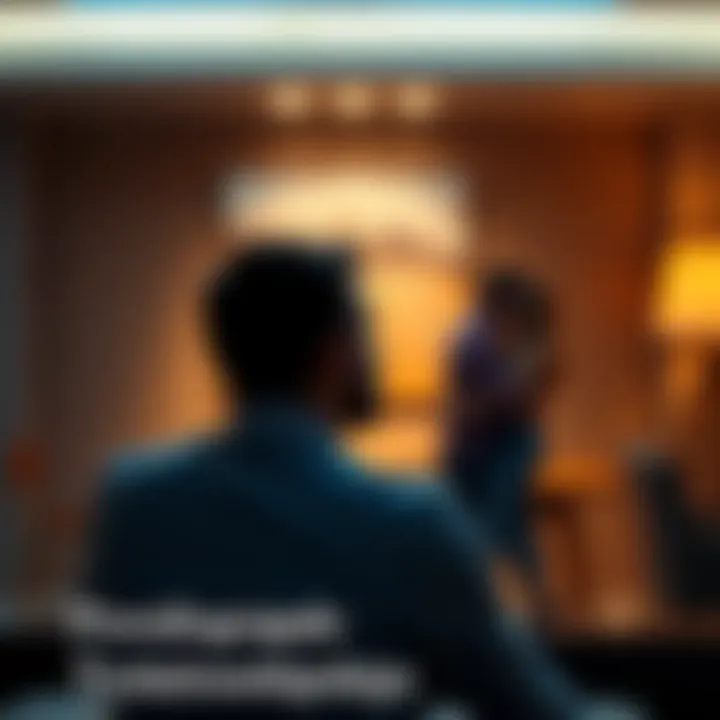 A man sitting alone, looking pensive, with a blurred background of a couple embracing, symbolizing strained relationships due to unrealistic expectations from pornography.