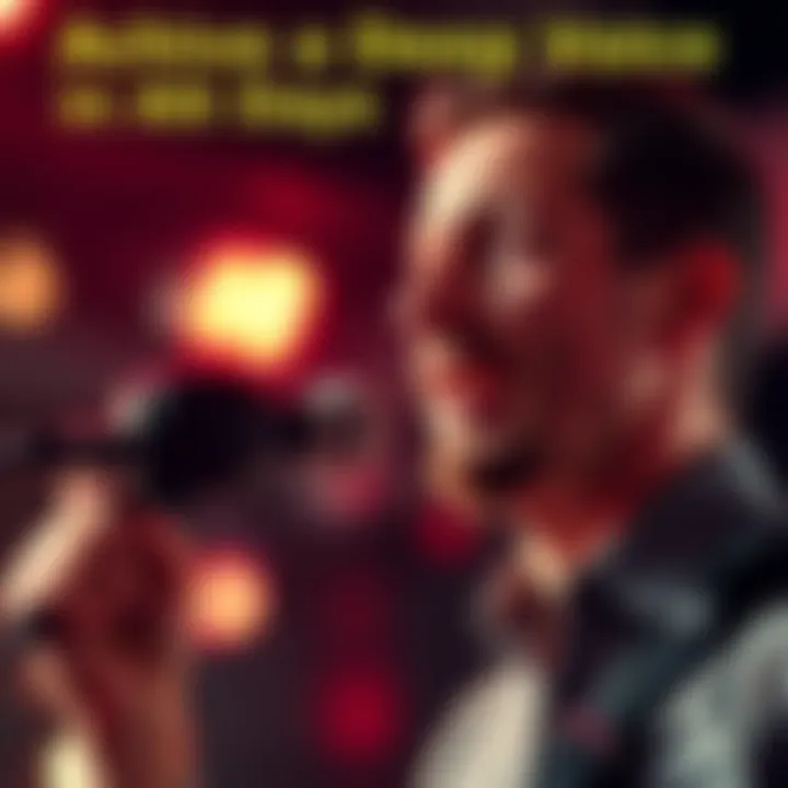 A man with a deep voice speaking confidently into a microphone, showing improvement in vocal depth after using subliminal audio.