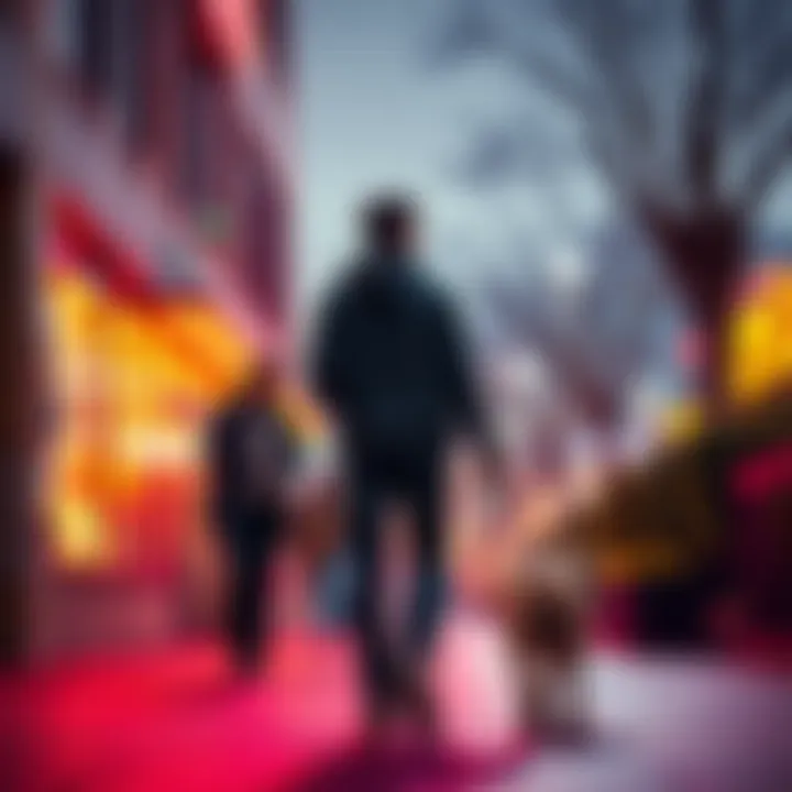 A man approaches a female dog walker while holding a slip leash but no dog is present