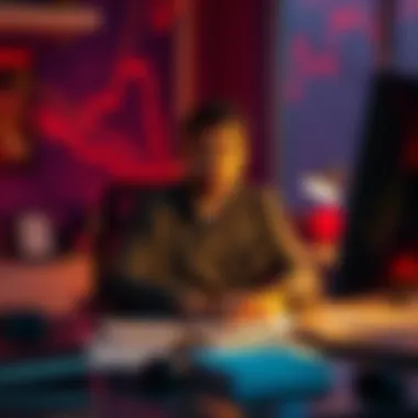 A man looking confused in an office A man sitting at a desk, staring blankly at a computer screen with a shocked expression, papers scattered around him