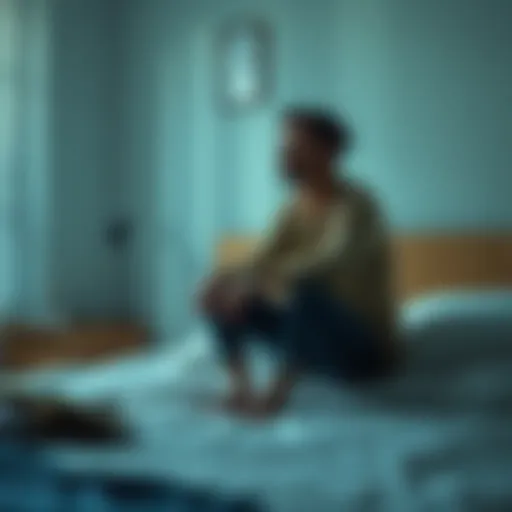 A man sits on the edge of his bed, looking troubled as he thinks about a dream where he cheated on his fiancée.