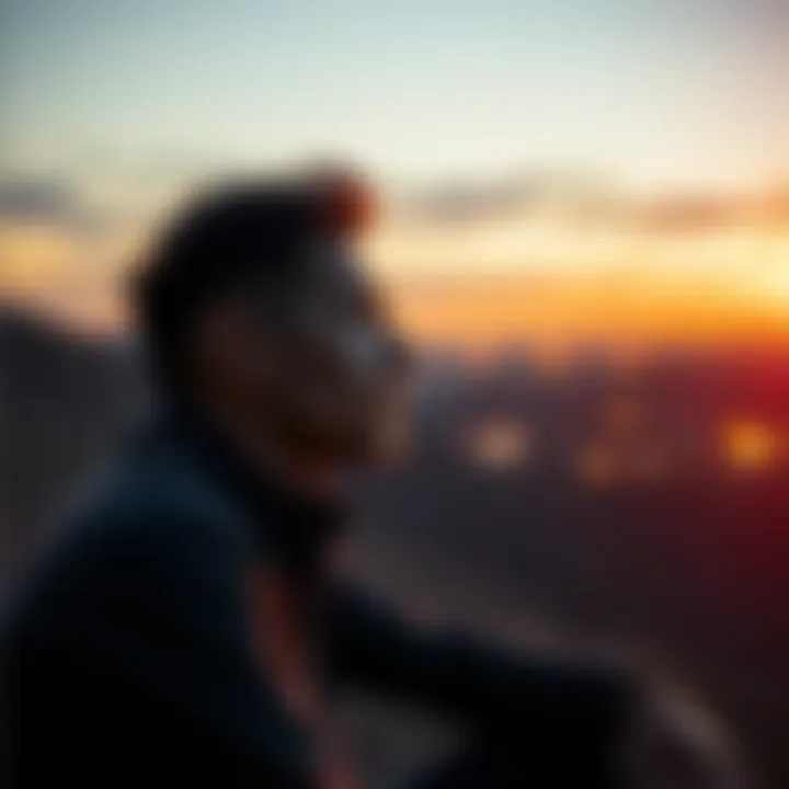 Man contemplating his thoughts A man sits alone with a pensive expression, reflecting on his struggles with self-harm thoughts.