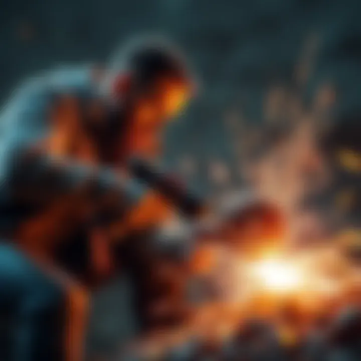 A man using a drill on an unusual object that some believe may be from space, with sparks flying