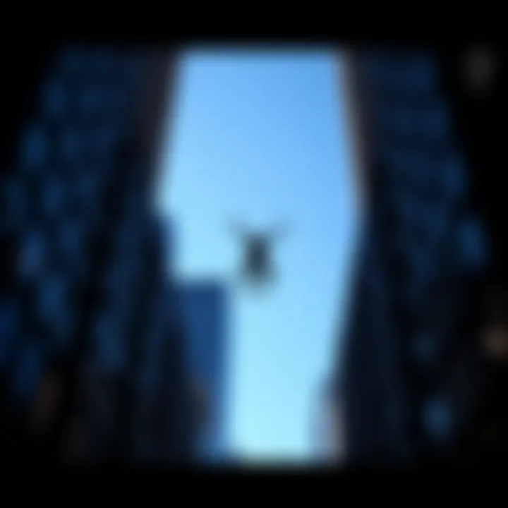 Silhouette of a man falling against a backdrop of a clear blue sky, symbolizing the tragic events of 9/11.