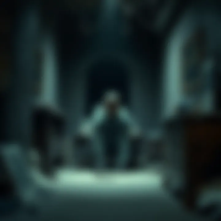 Omar Bin Omran, an Algerian man, sitting in a dimly lit basement, looking distressed and trapped, with shadows on the walls, surrounded by old furniture.