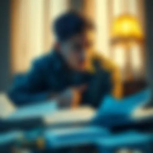 A distressed man sits at a table surrounded by legal papers and a phone, looking worried as he contemplates his troubled marriage and impending divorce