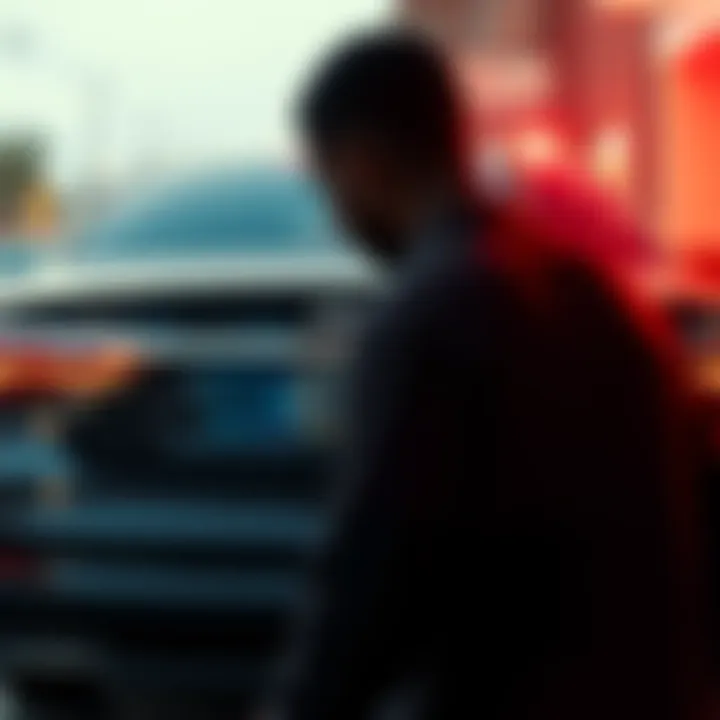 A man stands confused, staring at a car's license plate that reads 'UEJ,' while recalling it as 'JUE.'