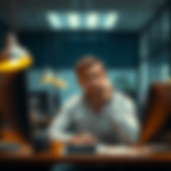 A man sitting at a desk looking distracted, illustrating challenges faced by men in their careers due to astrological influences.