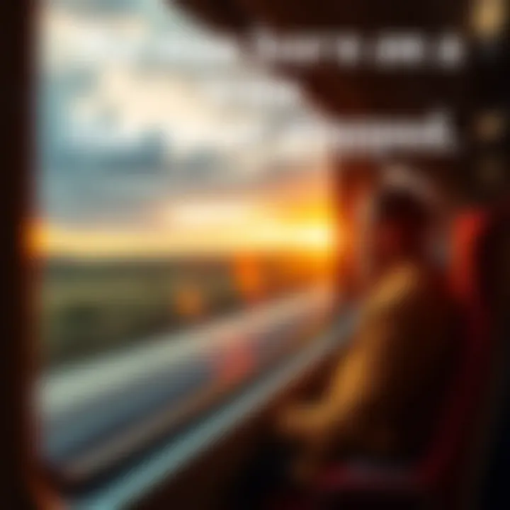 A man sitting by the window of a train, gazing outside at a blurred landscape, reflecting on life and the journey ahead.