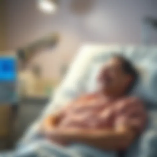 A man smiling while sitting in a hospital bed, showing signs of recovery after a workplace accident with an upholstering machine.