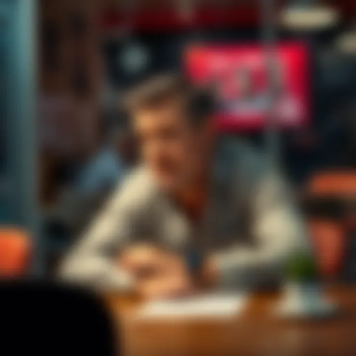 A 46-year-old man sitting at a table, contemplating his health, finances, and relationship, with a thoughtful expression.