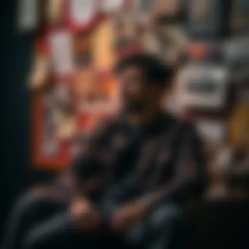 A thoughtful man sits alone, looking contemplative while surrounded by reminders of past relationships.