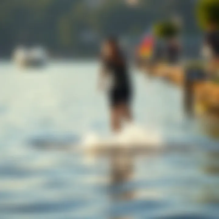 Man Running on Water A man is seen running across a calm body of water, with splashes around his feet as onlookers watch in amazement.