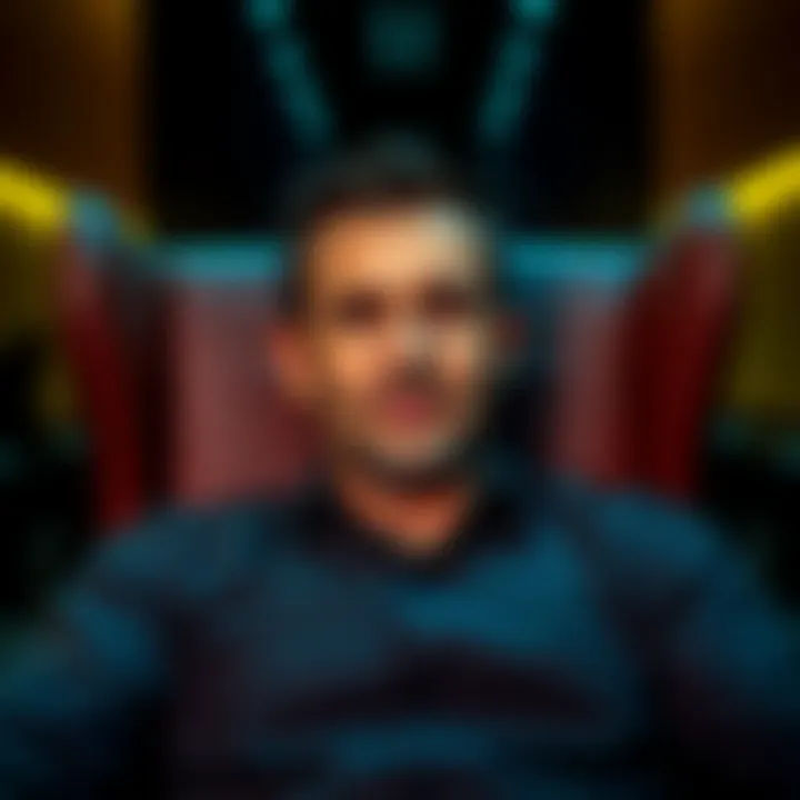 A close-up view of a man sitting in a chair, highlighting his features and the texture of the chair.