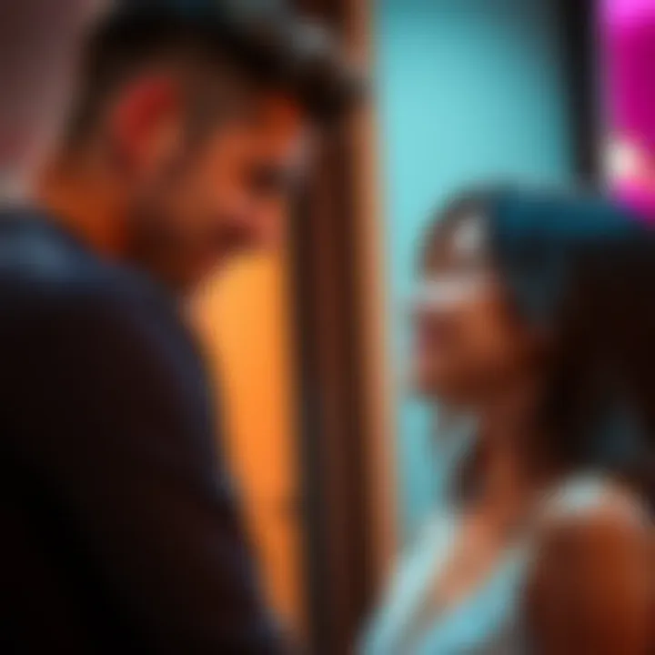 A man leaning towards a woman while talking, smiling and maintaining eye contact, signaling attraction.
