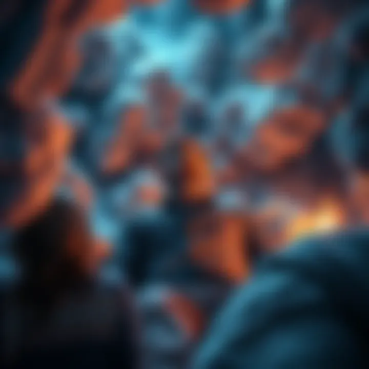 A man appears to shrink in size amidst surreal surroundings, expressing fear and confusion while his family looks on in support.
