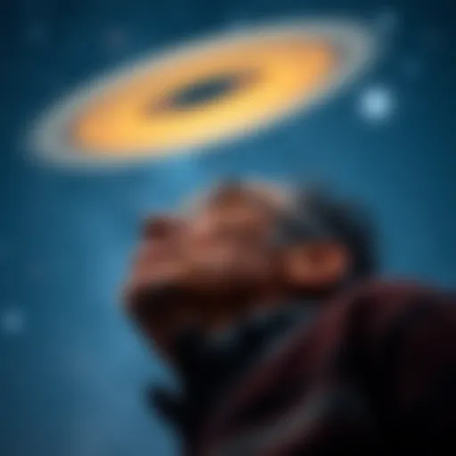 A 69-year-old man looking up at a starry night sky with a thoughtful expression, contemplating his lack of UAP sightings.