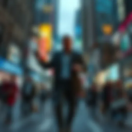 A man who hinted he was a Draco suddenly disappearing in a busy downtown area, with people looking surprised around him.
