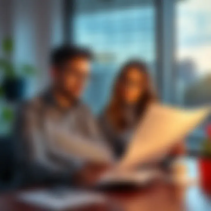 Man and woman analyzing charts together A man and a woman sitting at a table, studying compatibility charts with thoughtful expressions.