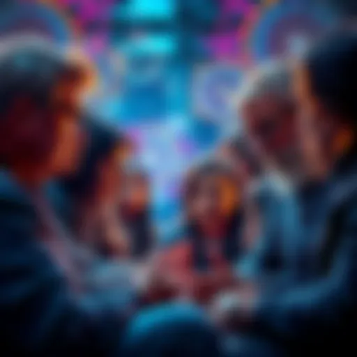 A group of diverse people discussing different memories and perceptions, illustrating the Mandela Effect concept.