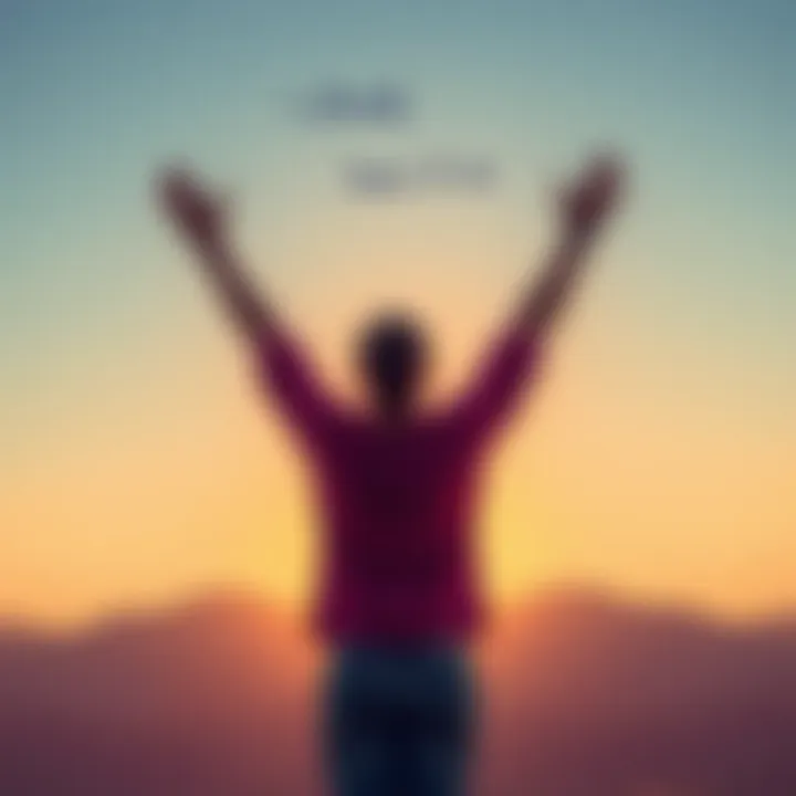 A person standing with arms raised in joy, surrounded by positive affirmations like 'I already have it' in the air, representing the power of manifestation.