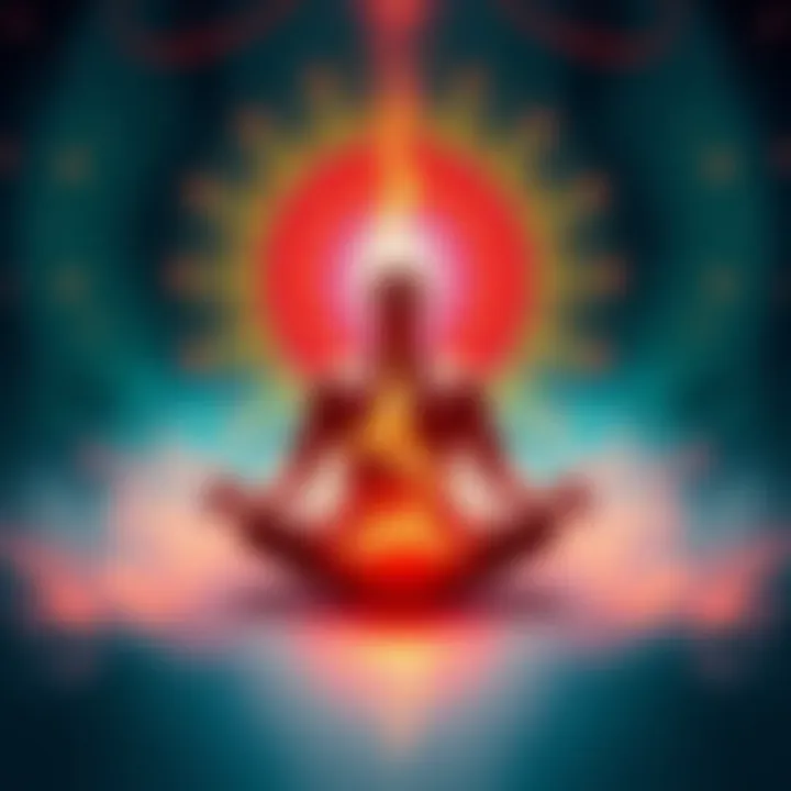 A person meditating with vibrant energy surrounding them, symbolizing the creation of their afterlife and embracing personal intentions.