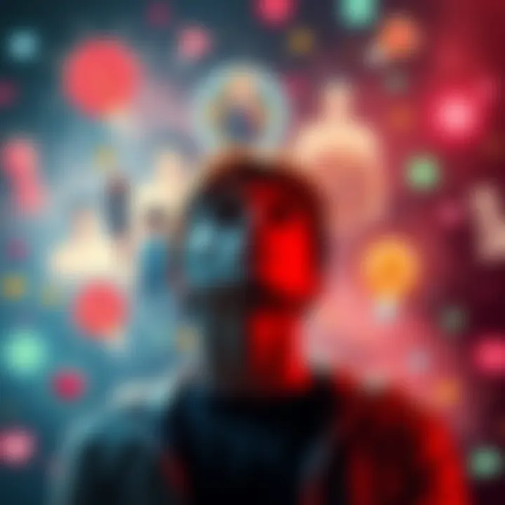 A person visualizing their dream partner, inspired by fictional characters, surrounded by bright thoughts and ideas.