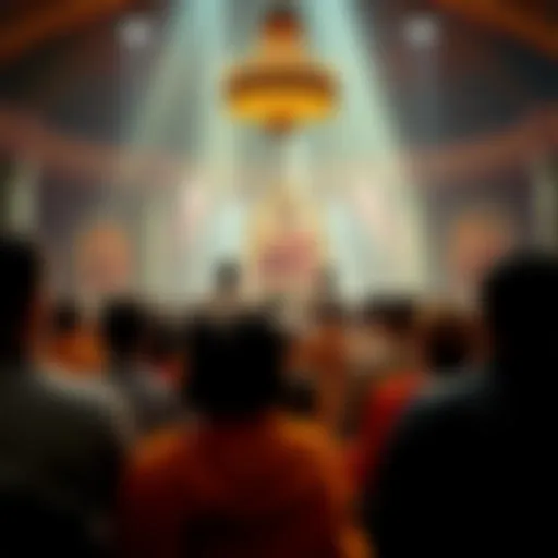 People attending a spiritual empowerment session at NKT, focusing on Manjusri teachings.