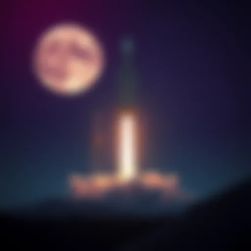 Rocket launching into the sky, marking the start of the first manned moon mission in 50 years