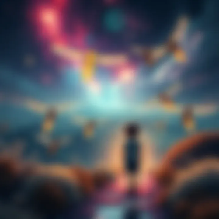 A vivid dream scene showing mantids and a childhood friend in a surreal landscape