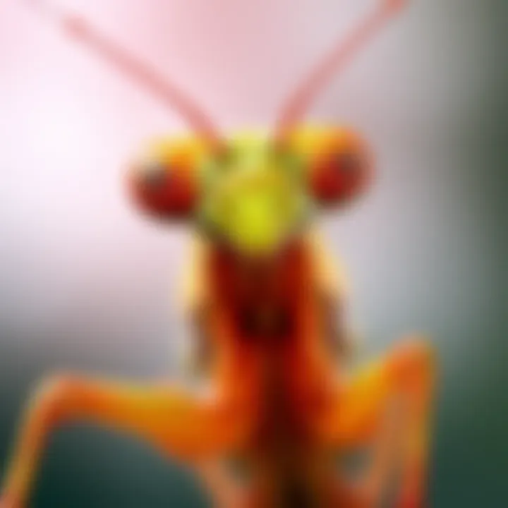 Mantids Sharing Insights A close-up of a mantis with a serene background, symbolizing its role in conveying deep thoughts about life and technology.