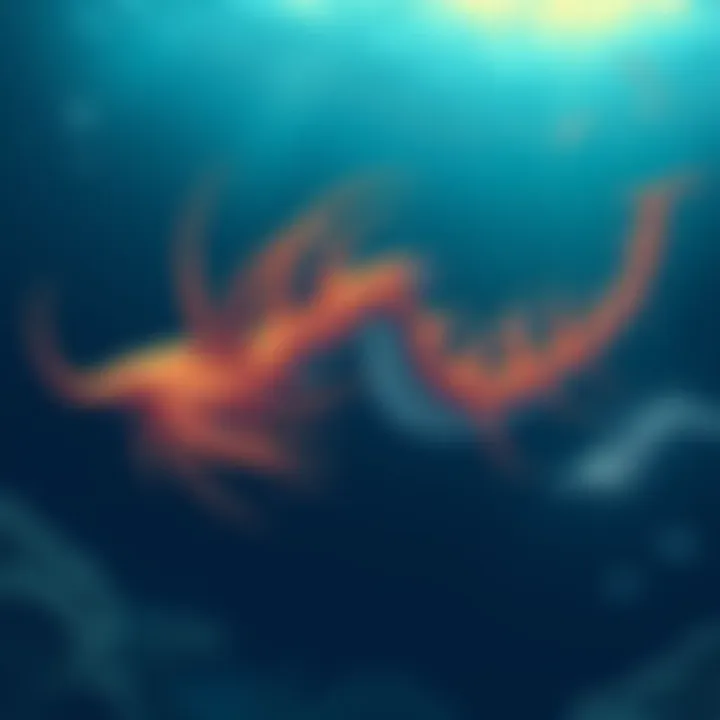 Many Finned Sea Serpent Illustration of a long, centipede-like sea creature with multiple fins swimming in the ocean