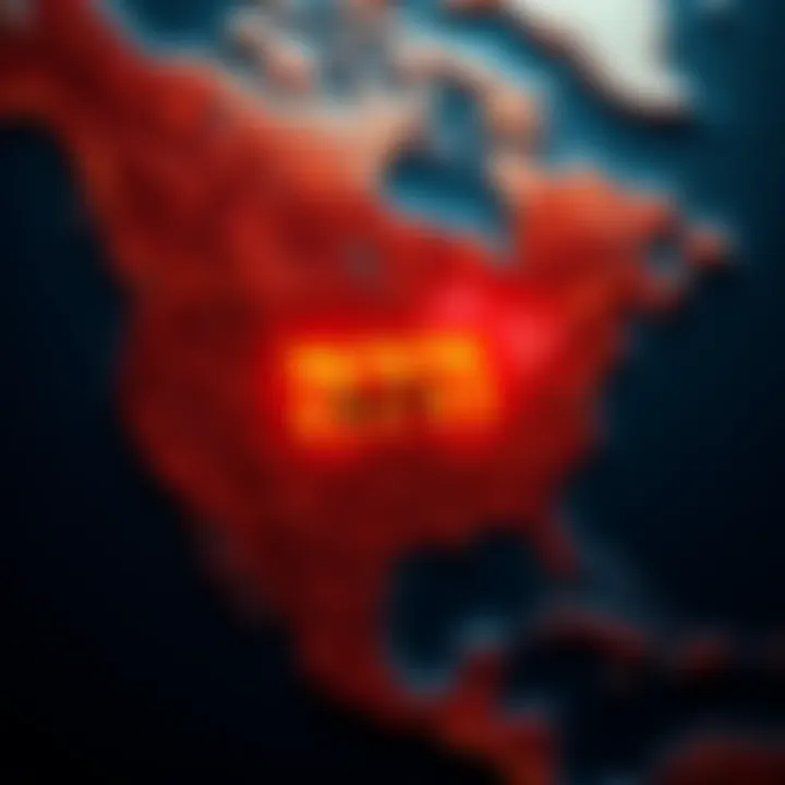 Map of North America with Hebrew text A map highlighting North America with the Hebrew word for 'north' written prominently, representing the connection between geography and cultural concepts.