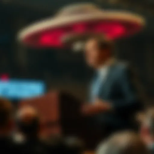 Secretary of State Marco Rubio stands at a podium, addressing an audience about military claims on UFO programs.