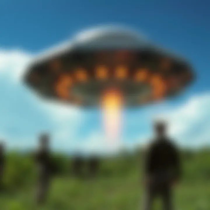 Michael Herrera, a former U.S. Marine, looks at a large octagonal UFO hovering in the Indonesian jungle while a covert group observes nearby.