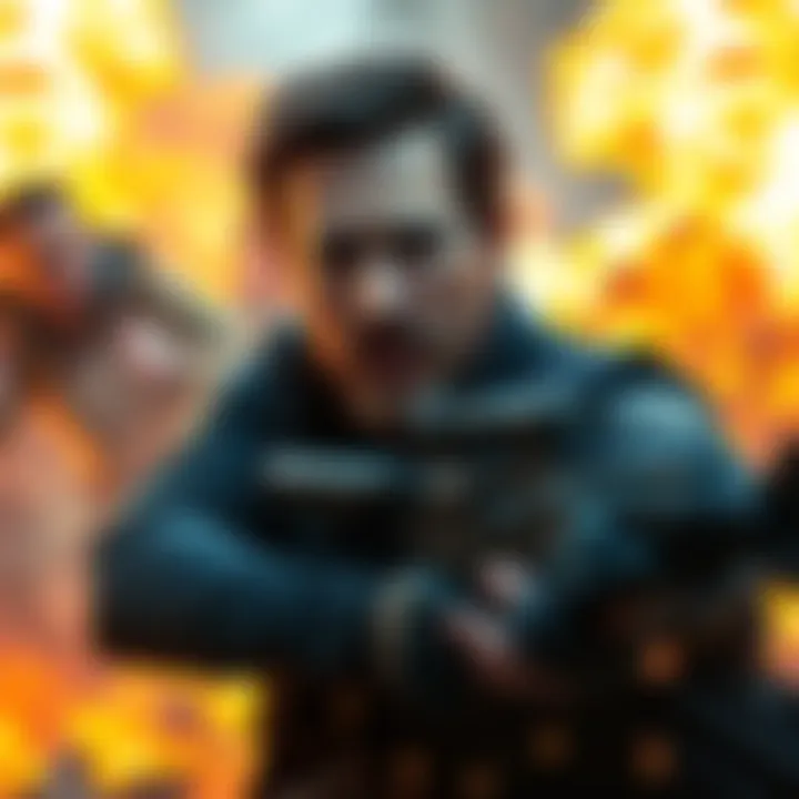 Scene from Season 15, Episode 5 showing Mark R amidst dramatic explosions
