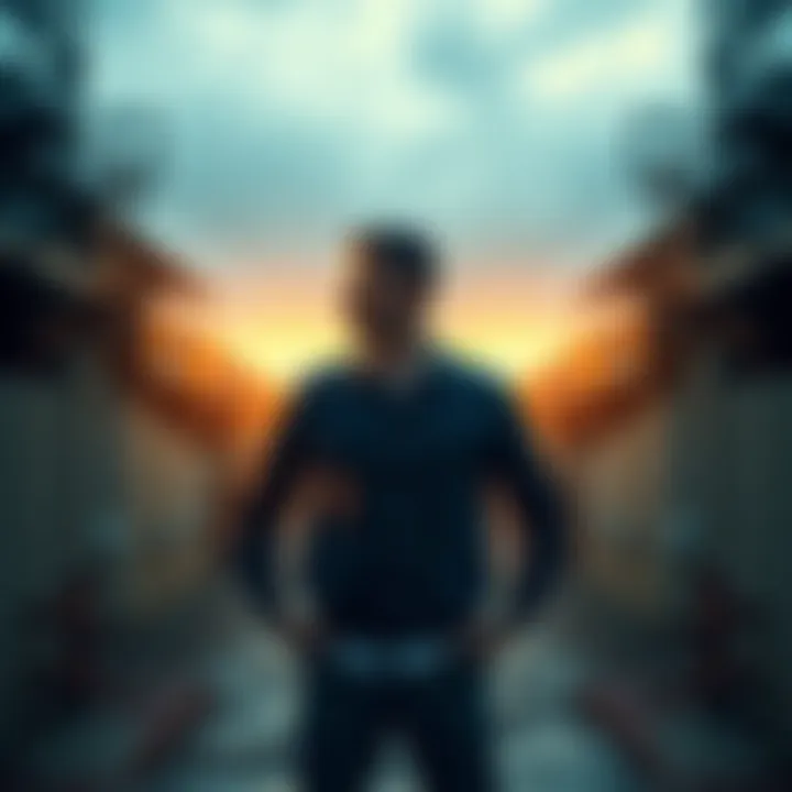 A married man stands between two paths, reflecting on his emotional connection with another woman, highlighting his internal conflict.